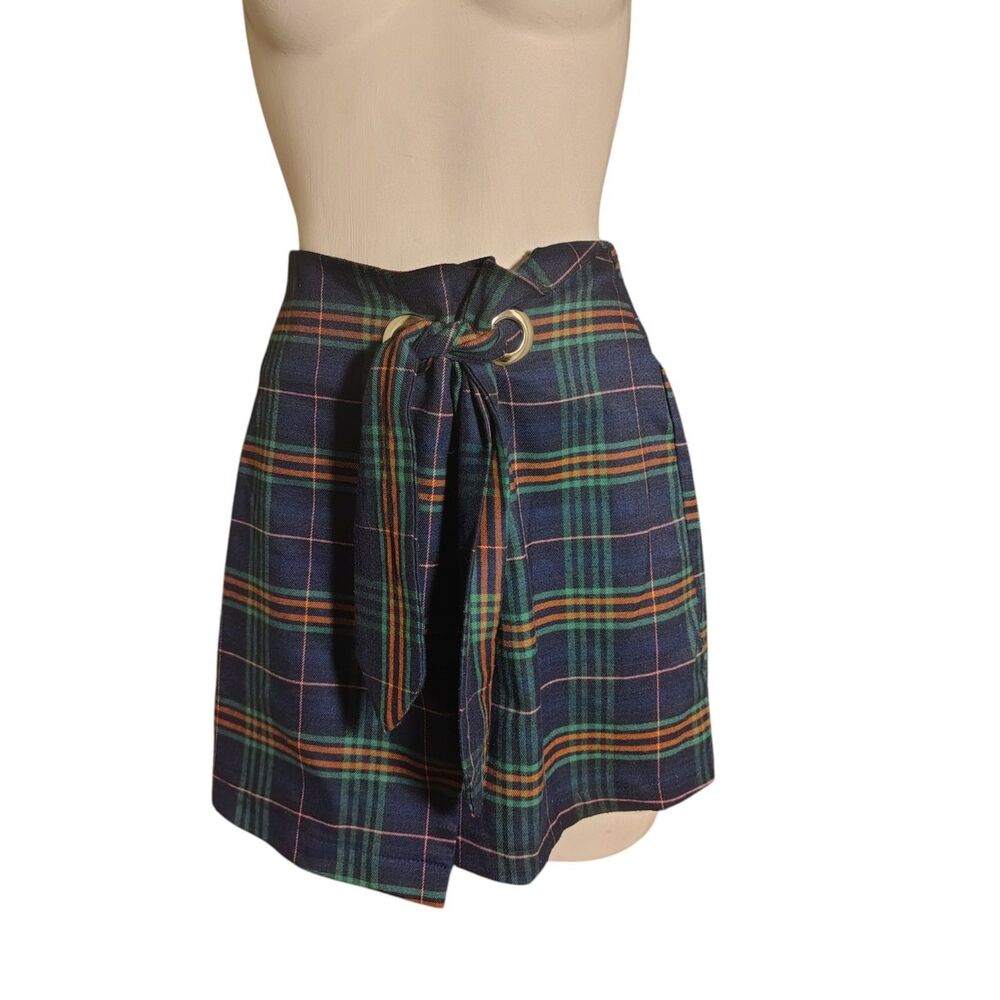 WILD FABLE Plaid Wrapped Mini Skirt Navy Blue Green Size XL 00034